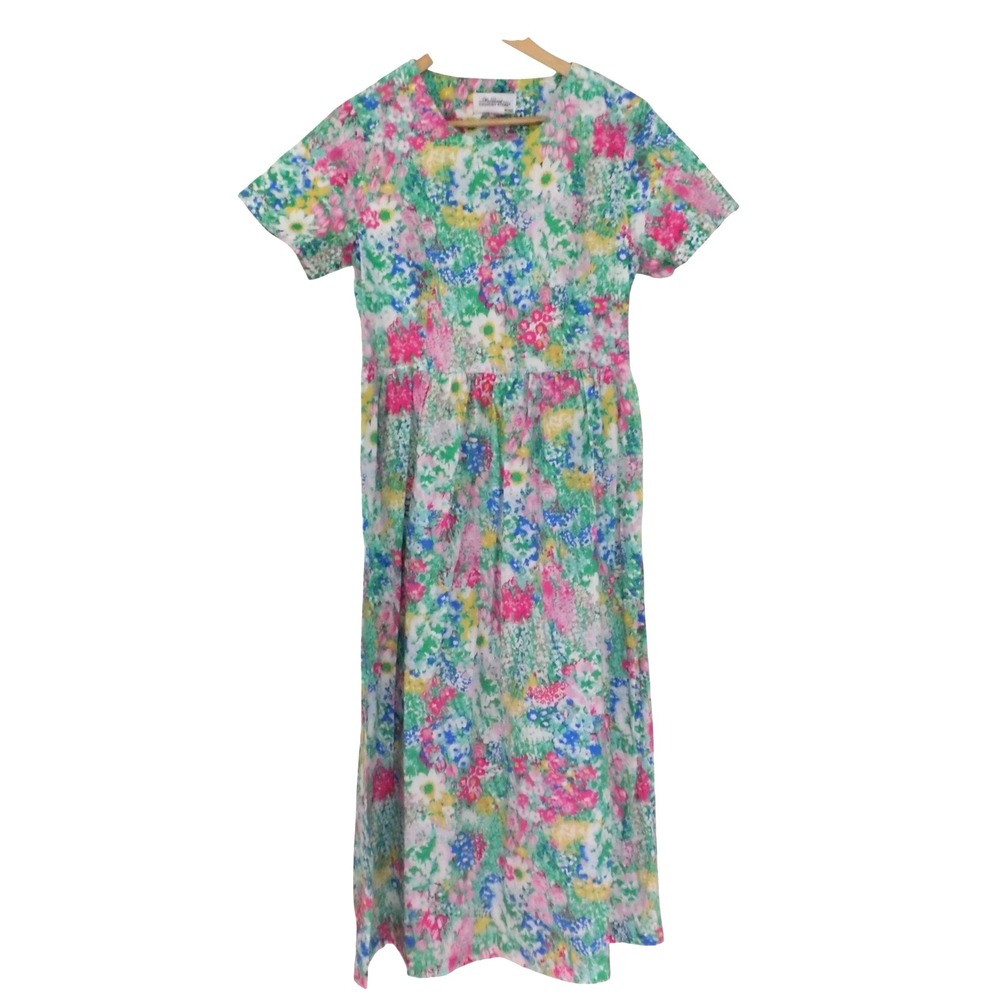 NEW Womens Cotton Floral Dress Short Sleeve Midi Cottagecore Gramacore Sz Medium